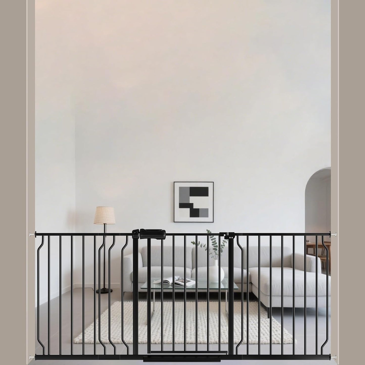 ALLAIBB Extra Wide Pressure Mounted Baby Gate Walk Through Child Kids Safety Toddler Tension Black Long Large Pet Dog Gates with Extension for doorways Kitchen (62.20-71.26"/158-181cm, Black)