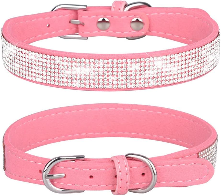 Small Dog Collar with Rhinestone Crystal Diamond Colorful Bling Girl Cat Collars Pink XXL