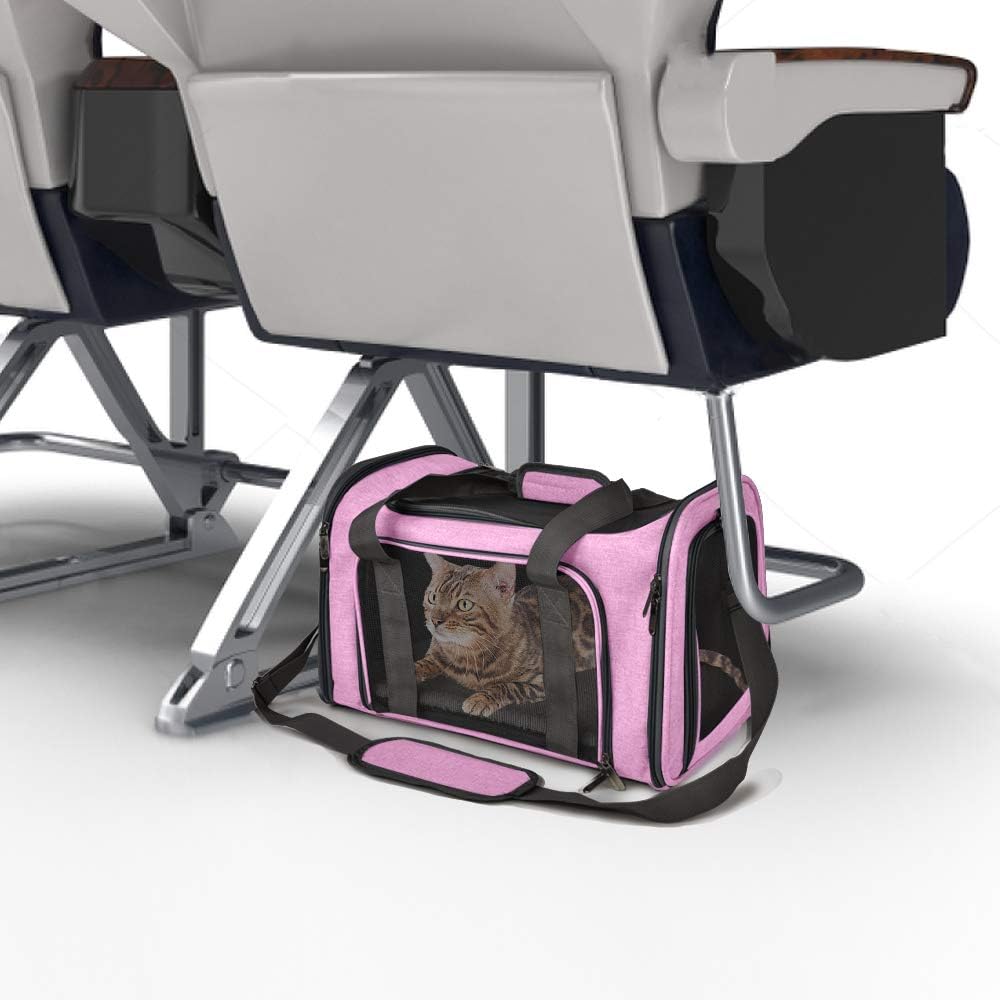 Pet Carrier for Small Medium Cats Dogs Puppies up to 15 Lbs, TSA Airline Approved, Soft Sided, Collapsible Travel - Pink