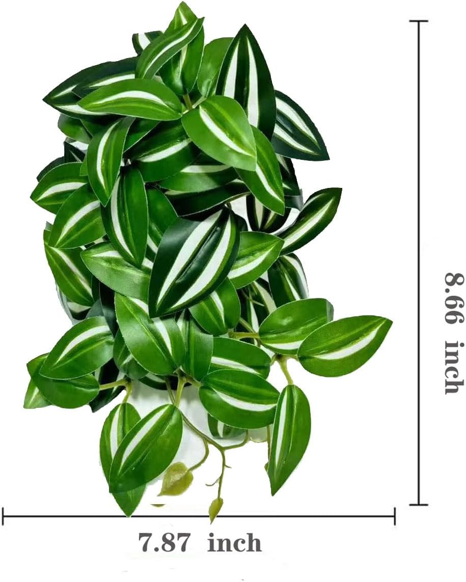 Reptile Plants for Terrarium Decor, Amphibian Habitat Decor, Snake Tank Accessories, Artificial Hanging Plants with Suction Cup-2 Packs (Zebrina Green)