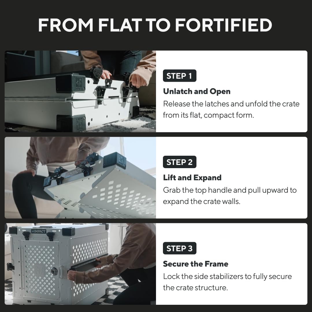 Impact Collapsible Dog Crate - Foldable Hard Crate for Large Dogs - Heavy Duty Travel Kennel with Powder-Coated Aluminum - Quick Setup for Indoor & Outdoor (Black, 40" (40.5" L x 23" W x 29" H))