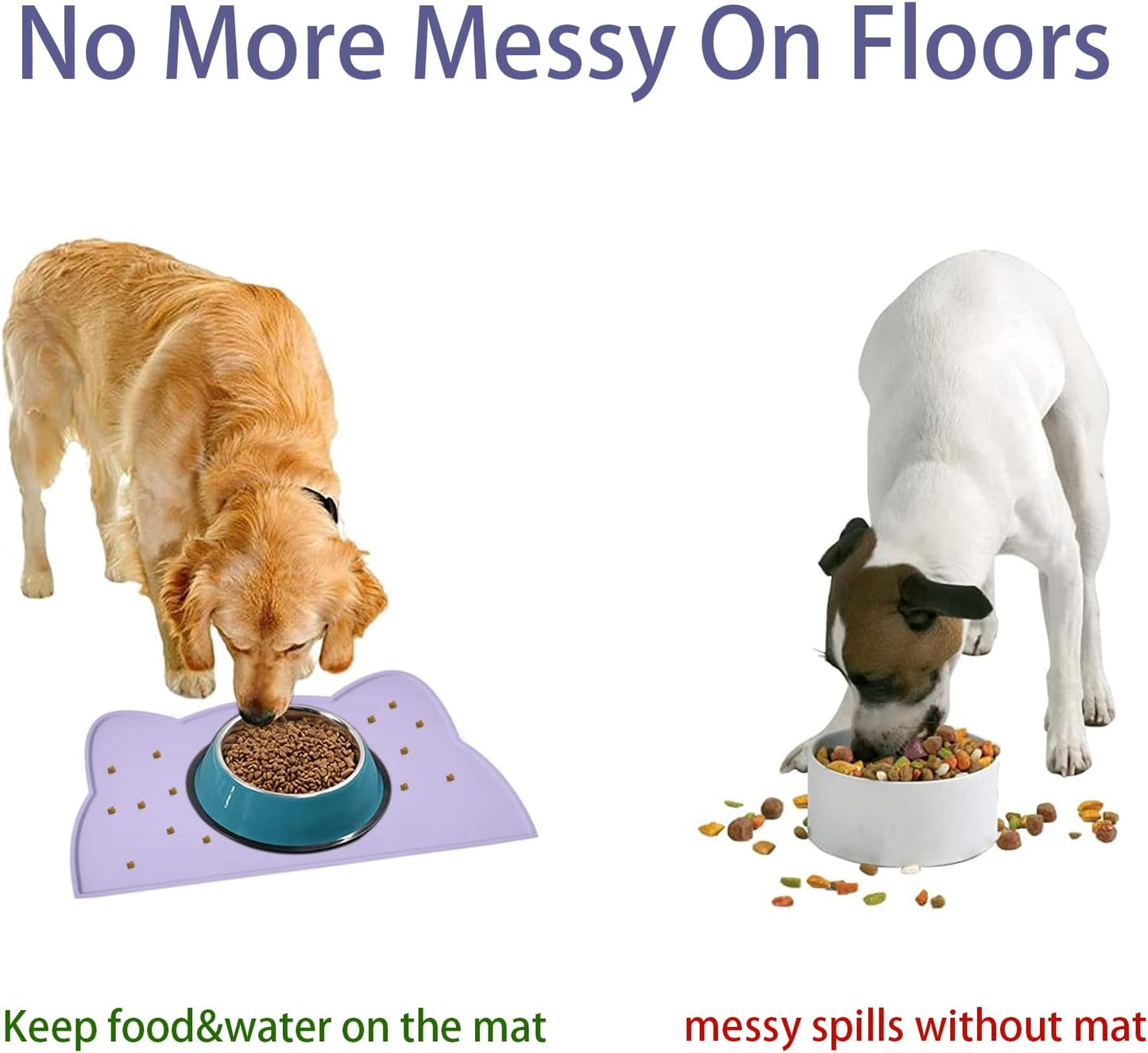 Cat Food Mat, Silicone Pet Feeding Mat for Floor Non-Slip Waterproof Dog Water Bowl Tray Cushion (17" x 10", Periwinkle Blue)