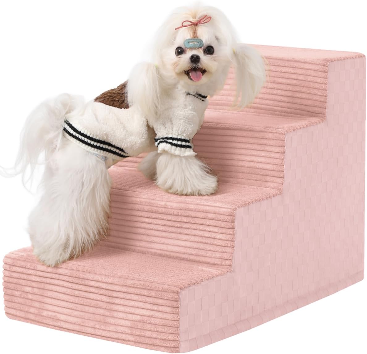 Dog Stairs for Small Dogs,17.5" H,4-Step Dog Steps for Bed and Couch with High Density Foam,Non-Slip Pet Steps for Doggy and Cat,Pet Stairs with a Washable Cover,Pink