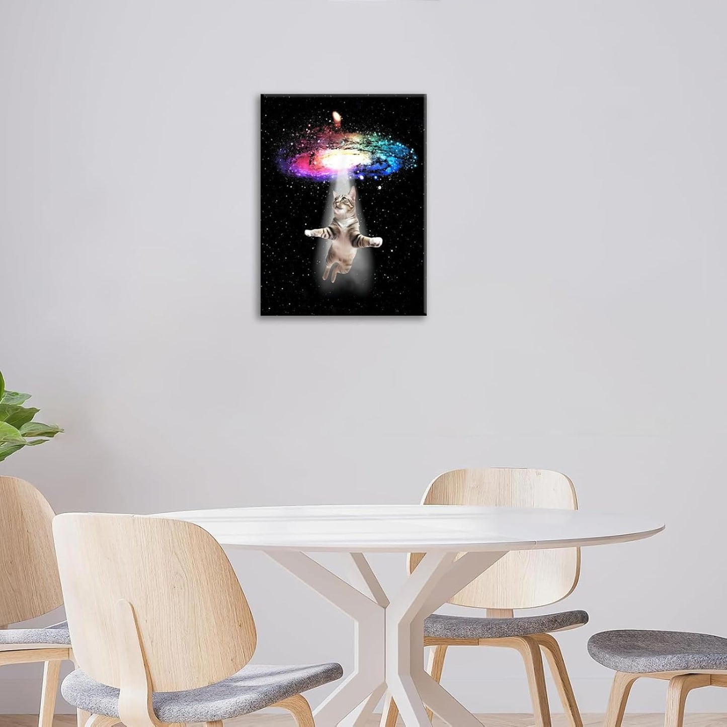 Funny Cat Wall Art Canvas Galaxy Wall Decor Prints Framed Painting Animal Pictures Gifts Artwork for Bathroom Living Dining Kitchen 12"x16"