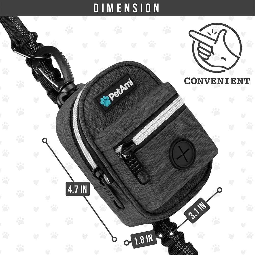 PetAmi Dog Poop Bag Holder for Leash, Dog Pet Waste Bag Dispenser For Poop With Clip, Doggy Puppy Walking Accessories Travel Camping, Dog Treat Pouch Supplies Must Have With Dog Bag Roll, Dark Gray