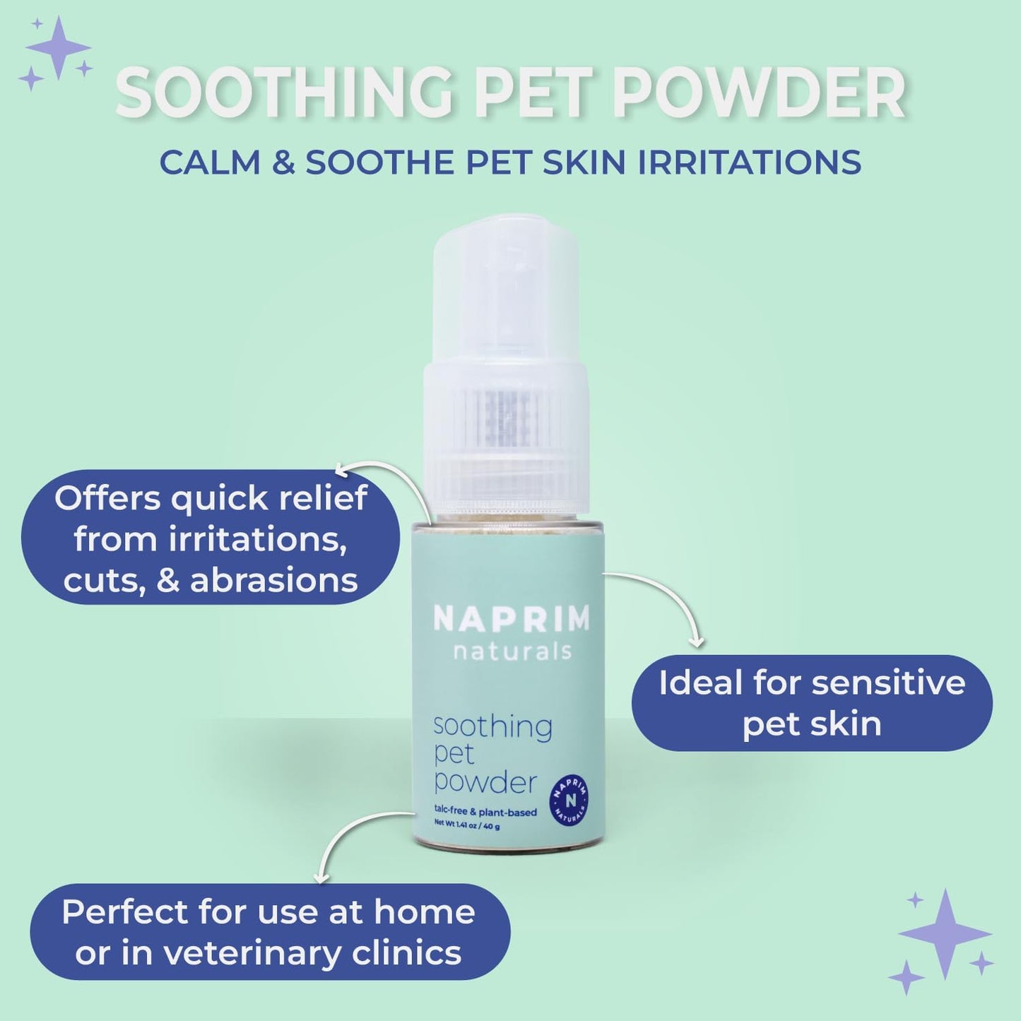 Soothing Pet Powder – Talc-Free Itch Relief for Dogs - Hot Spot Treatment, Dog Allergy Relief & Dry Shampoo for Dogs - Dog Paw Balm & Wound Care - First Aid for Sensitive Skin