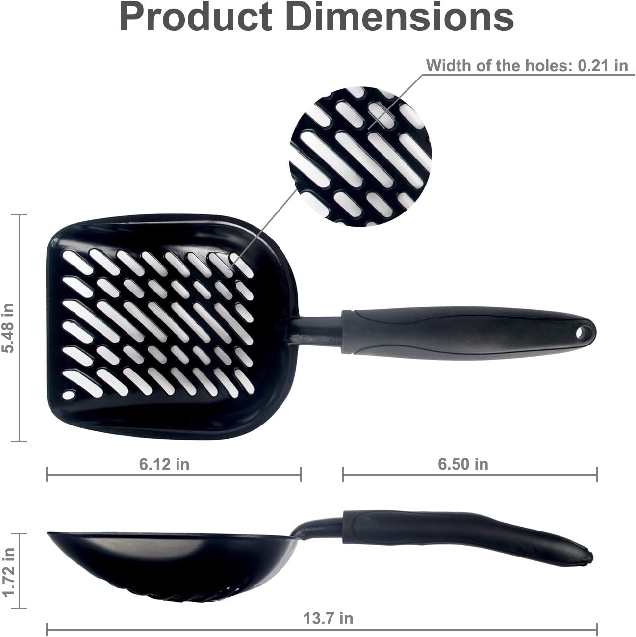 Metal Cat Litter Scoop with a Deep Shovel Design | Solid Aluminum & Non-Stick Coating | Durable Rubber Coated Handle for Easy Scooping | Perfect Size Sifting Slots for Any Type of Kitty Litter