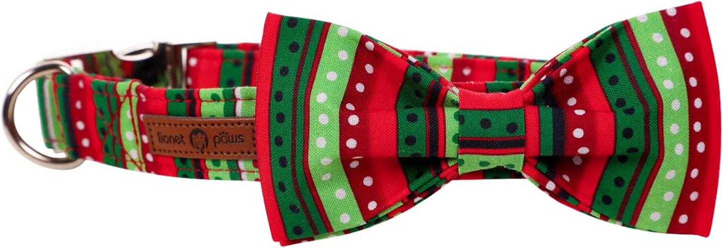 Lionet Paws Christmas Dog Collar with Bowtie, Dog Bowtie Collar with Metal Buckle for Dogs, Adjustable Comfortable Dog Collar Girl Boy Gift, L, Neck 16-24 in