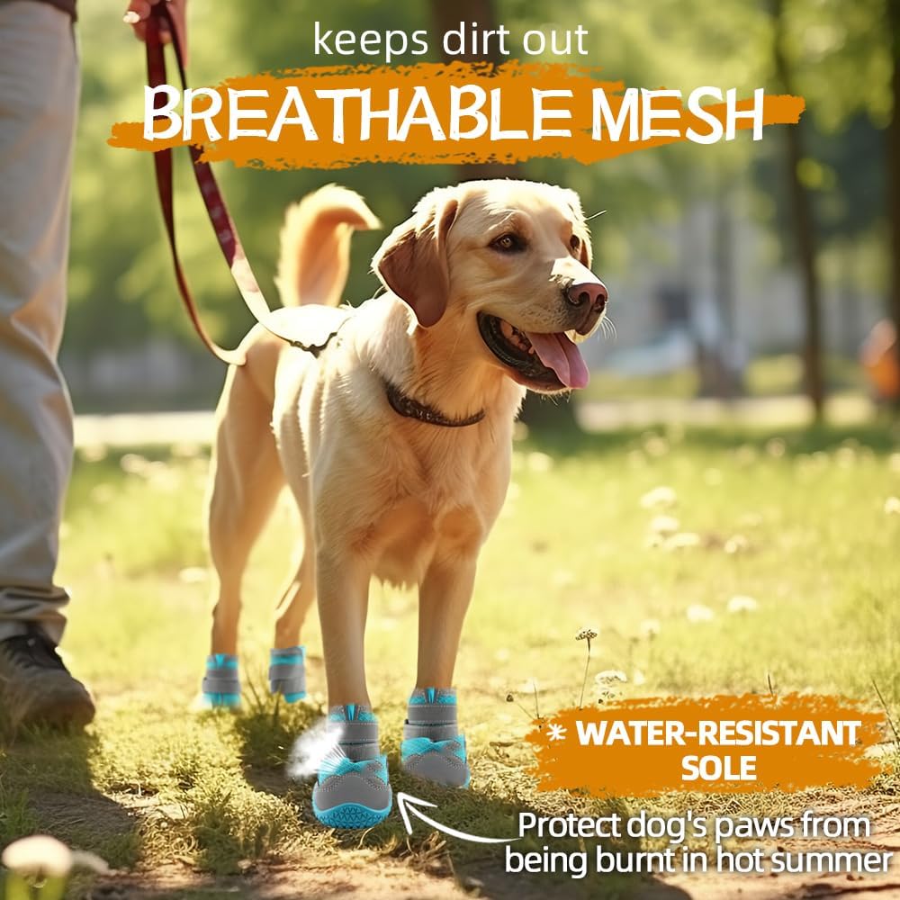 Dog Shoes for Small Dogs, Dog Boots & Paw Protectors for Hardwood Floors, Outdoor Dog Booties for Hot Pavement Winter Snow Hiking, Breathable Dog Shoes with Reflective Strips Size 2