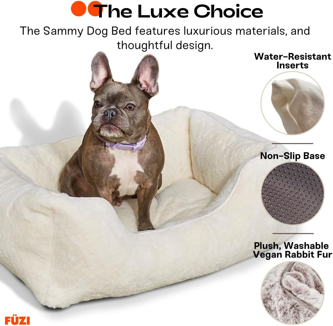 FUZI Luxury Aesthetic Dog Bed for Small Dogs with Washable Cover, Pet Couch, Pet Bed with Sides, Non-Slip Bottom, Soft and Durable Calming Dog Bed, Faux Rabbit Fur, Small 25.1x16.75x9.5 Light Brown