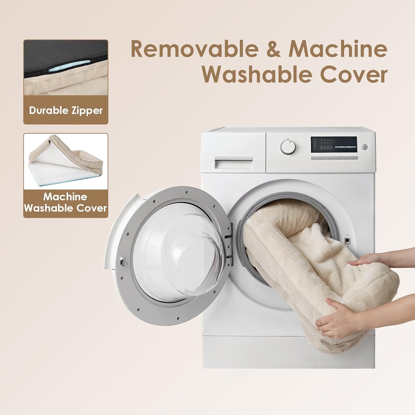 EHEYCIGA Memory Foam Dog Bed for Large Sized, Orthopedic Dog Sofa with Sides and Waterproof Liner, Washable Bolster Pet Couch with Removable Cover, 41x27x7.5 Inch, Beige