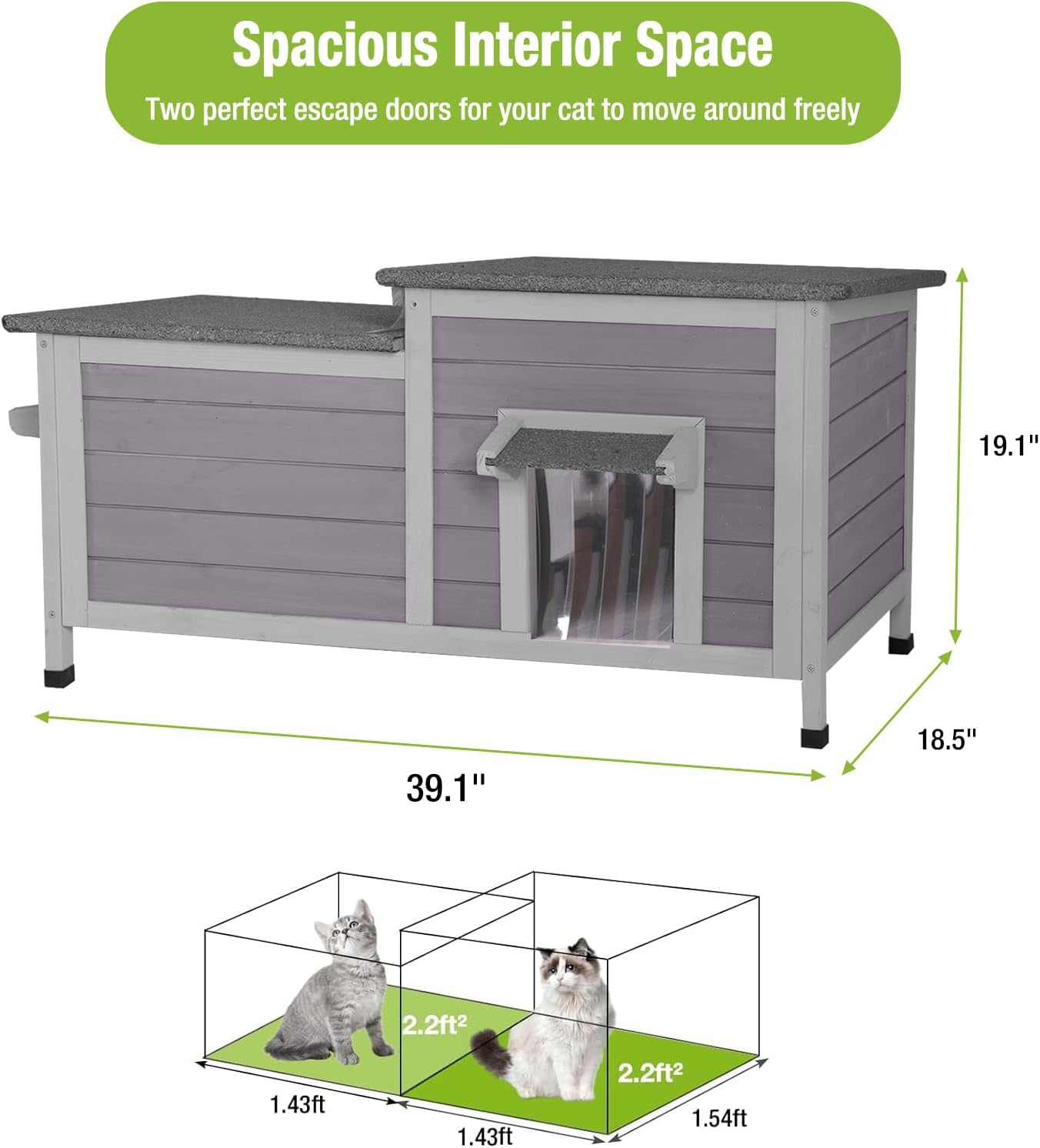 GUTINNEEN Outdoor Cat House Weatherproof Feral Kitty Shelter for Winter Cat Condo with Large Opening Roof (1-Story（AIR93）)