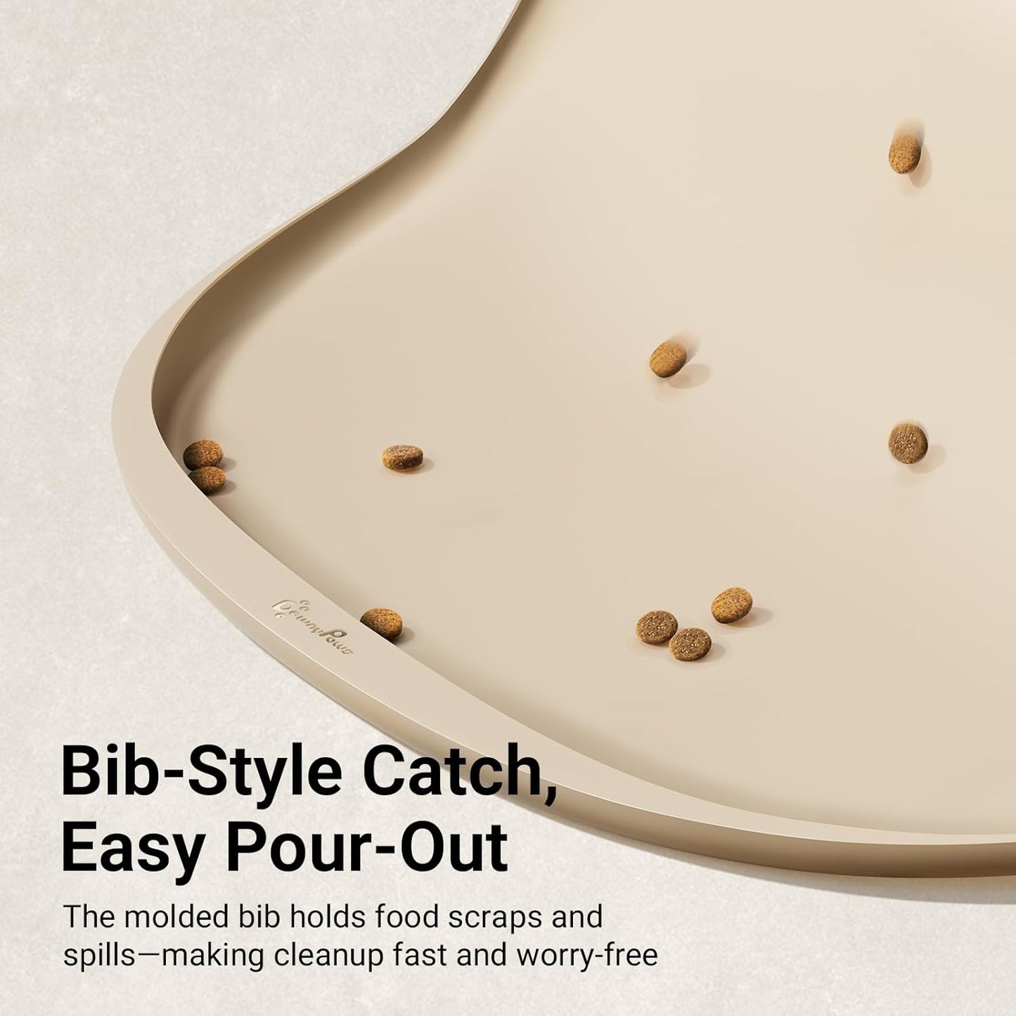 DownyPaws Dog Food Mats for Floors Waterproof, BPA Free Silcone Dog Bowl Mat, Non-Slip Pet Feeding Mat with High Raised Edge, Cat Placemat for Messy Drinkers, 18"×12.5", Almond