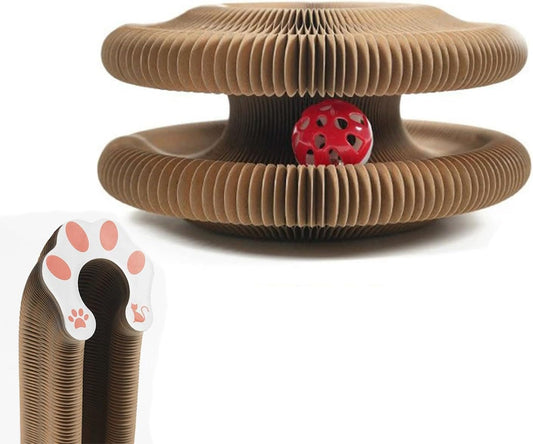 Kitty Curls Cat Toy Kurlz, Interactive Scratch Pad, Foldable Accordion,Cat Recyclable Scratcher with Ball (Pink)