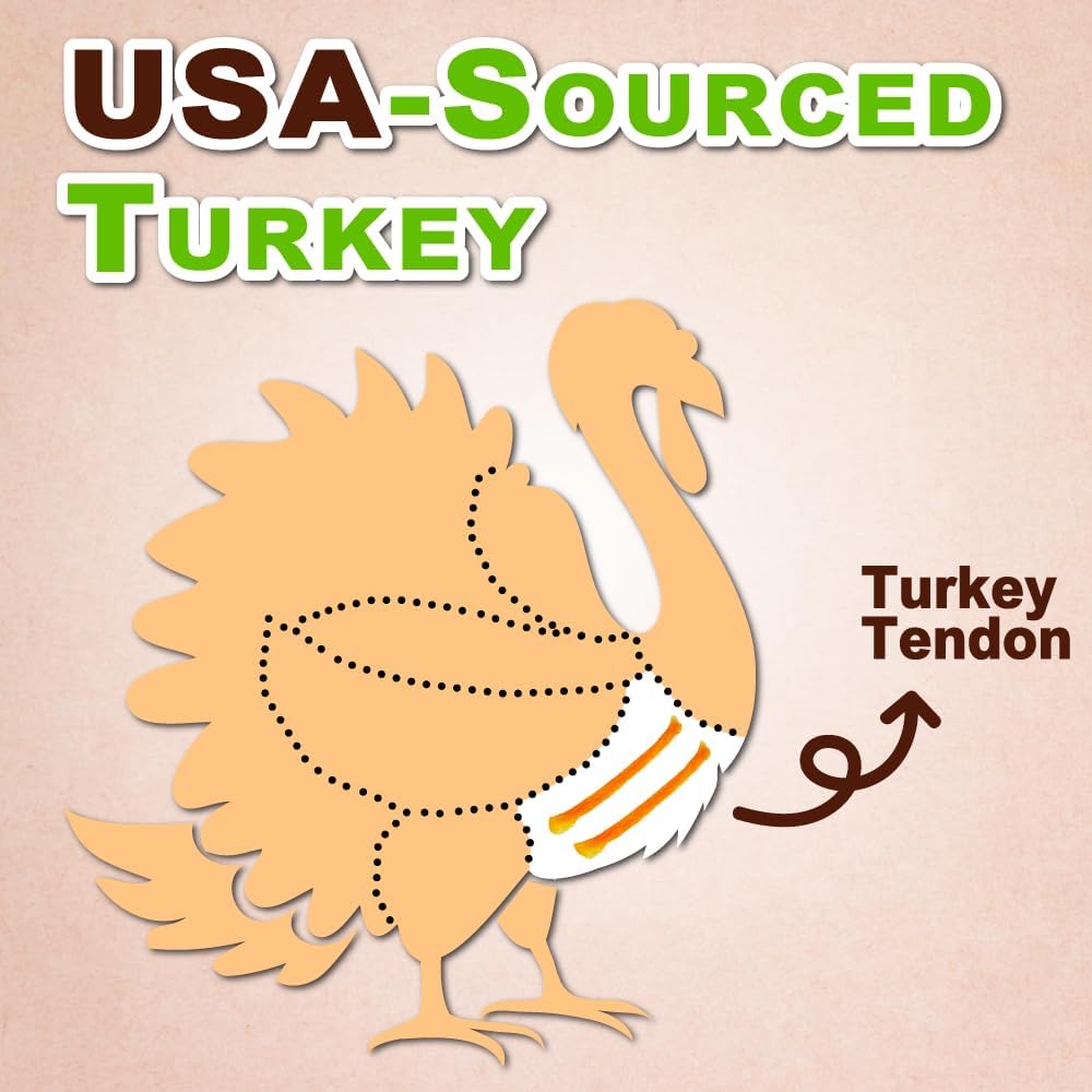 Afreschi Natural Turkey Tendon Bone (L) 10 oz, USA-Sourced Turkey Tendon, All Natural Puppy Chew, Hypoallergenic, Rawhide Alternative, for Large Breeds