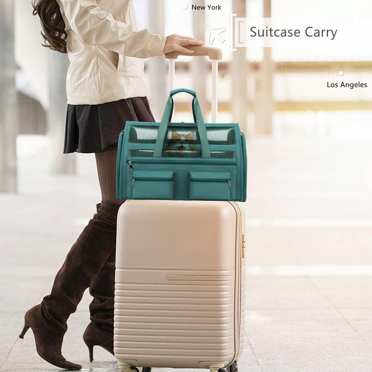 Cat Carrier Bag,Soft Sided Ventilated Pet Carrier for Small Dog Airline Approved Travel Puppy Carrier with Breathable Mesh, Foldable Portable for Outdoor Car