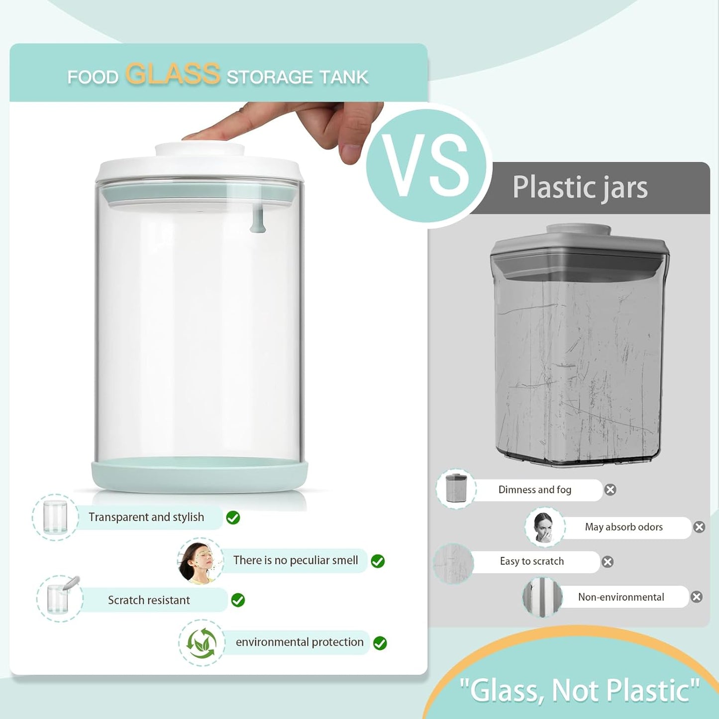 Dog Treat Container Airtight Jar 2.2Qt/2L, Glass Food Jars with One-Touch Lid for Dog or Cat Treats, Kibble, Snacks – Pantry Storage Canister for Kitchen or Countertop (2.2Qt - 2L)