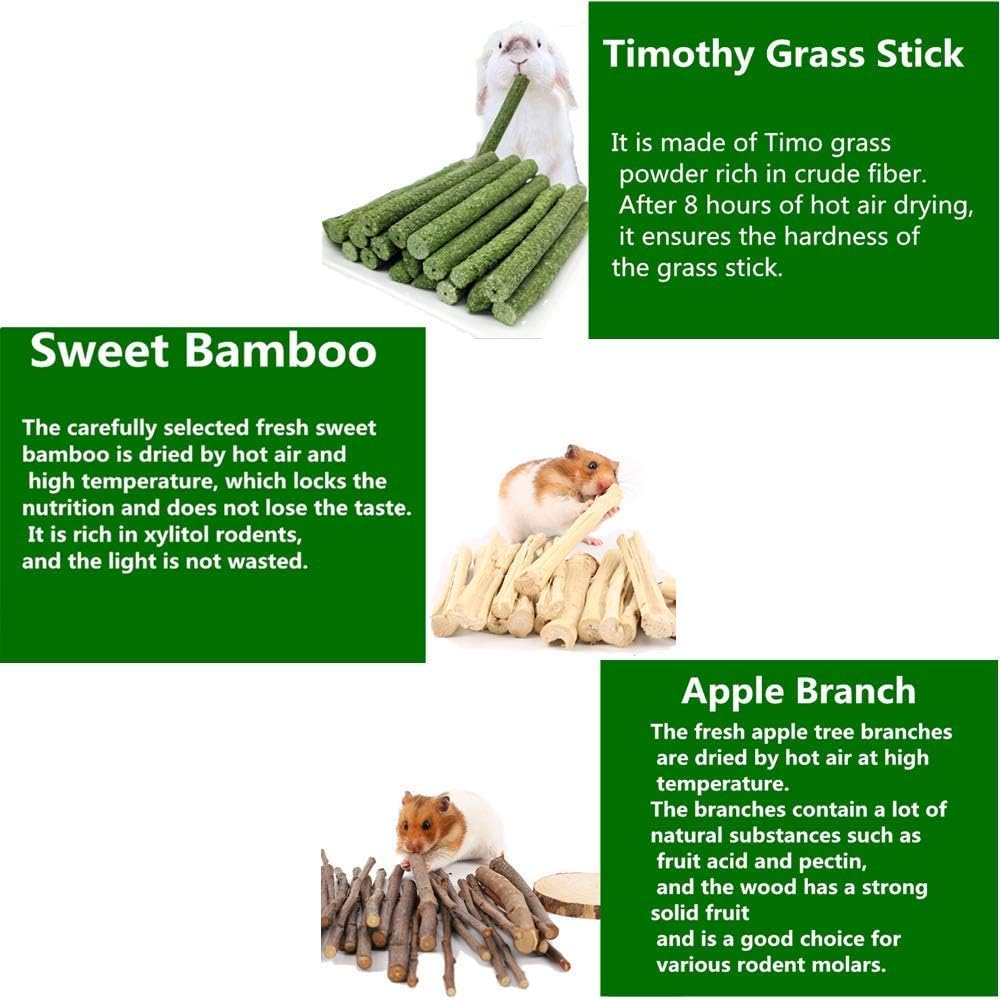600g Guinea Pig and Rabbit Chew Toys - Sweet Bamboo and Timothy Apple Sticks for Healthy Teeth and Relaxation - Natural and Safe Guinea Pig Chew Toys
