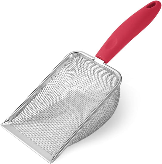 Cat Litter Scoop,Sturdy Litter Cleaner Corner Shovel,Stainless Steel Mesh Litter Shovel,Easy to Clean Reptile Terrarium Sand Waste,Beach Shovel(Red)