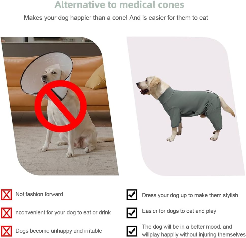 Dog Pyjamas PJS Sweater Clothes and Home Clothing Suitable for Large to Giant Breeds of Dogs, Dog Surgery Recovery Suit, Extra-Large Stretch Fabric, Four-Legged (Thickened Green, 6XL)