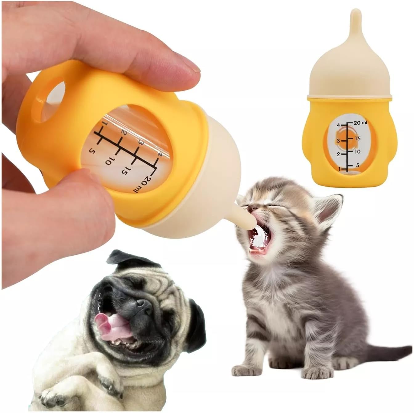 1Pc 20ml Yellow Pet Feeding Bottle for Puppies and Kittens, Silicone Current Limiting Puppy Kitten Bottles for Nursing