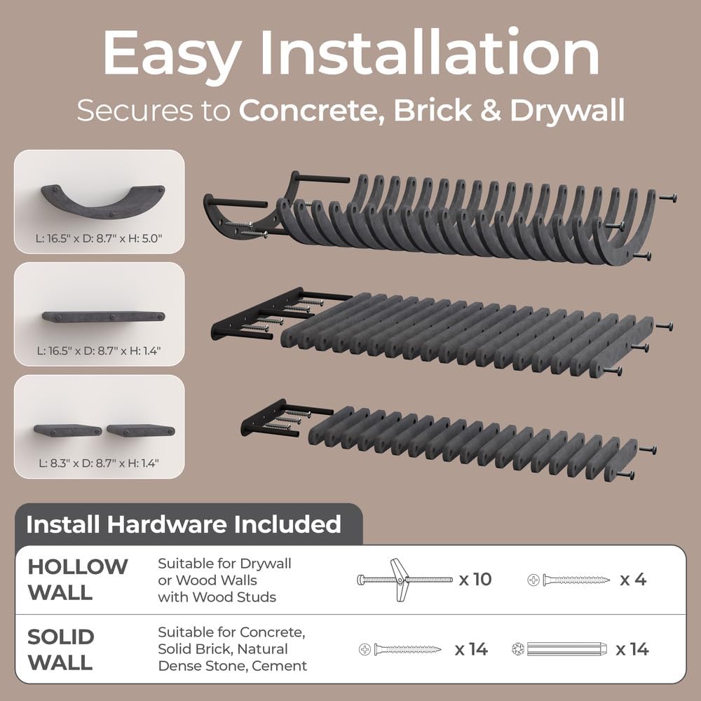 Wall Mounted Cat Shelves (Set of 4) by Pryde Pets - 100% Sustainable PET Felt Feline Enrichment Climber Furniture for Small & Large Indoor Cats, Modern Climbing Gym Jungle Design (Charcoal)