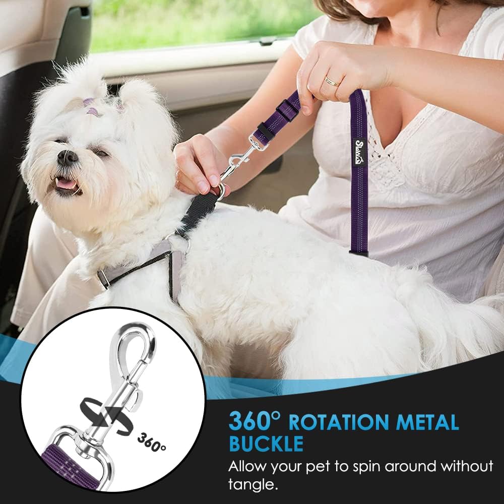 Lukovee Dog Seat Belt for Car, Adjustable Dog Car Harness for Large Medium Small Dogs, Soft Padded & Breathable Mesh Dog Seatbelt with Car Vehicle Connector Strap (Purple,Large)