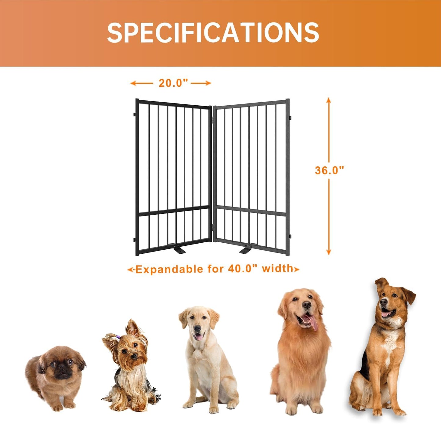 Full Metal Freestanding Dog Gate with Door, 36''Height Foldable Pet Dog Fence for Indoor & Outdoor, 2 Panels Extra Wide Free Standing TallDog Gates for Doorways,House,Stairs,Porch,Deck,Yard