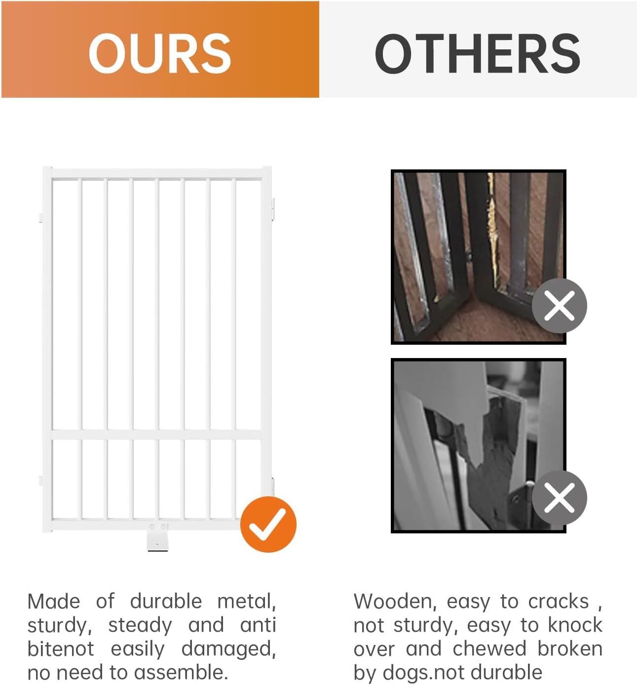 Full Metal Freestanding Dog Gate with Door, 36''Height Foldable Pet Dog Fence for Indoor & Outdoor, 3 Panels Extra Wide Free Standing TallDog Gates for Doorways,House,Stairs,Porch,Deck,Yard