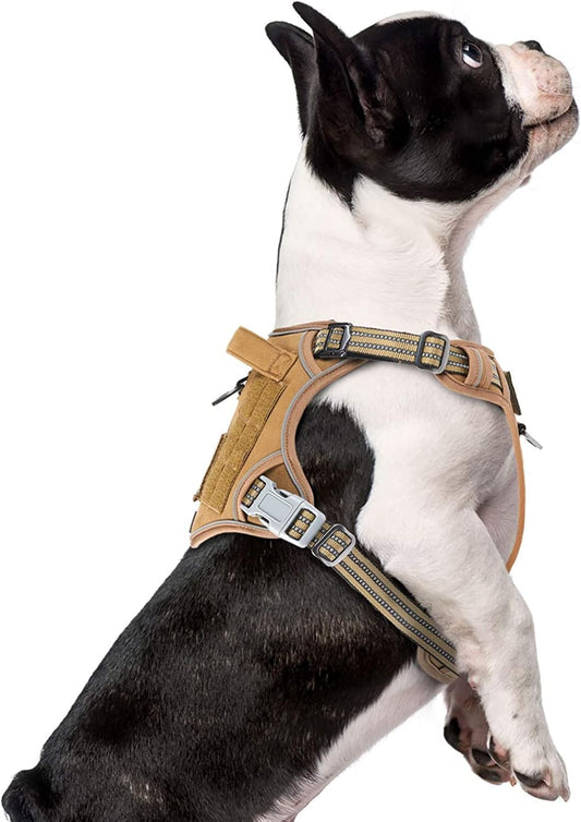 BUMBIN Dog Harness, Tactical XS, Brown, No Pull, Adjustable, Reflective, Soft Cotton, for Small Dogs Training, Fit Smart