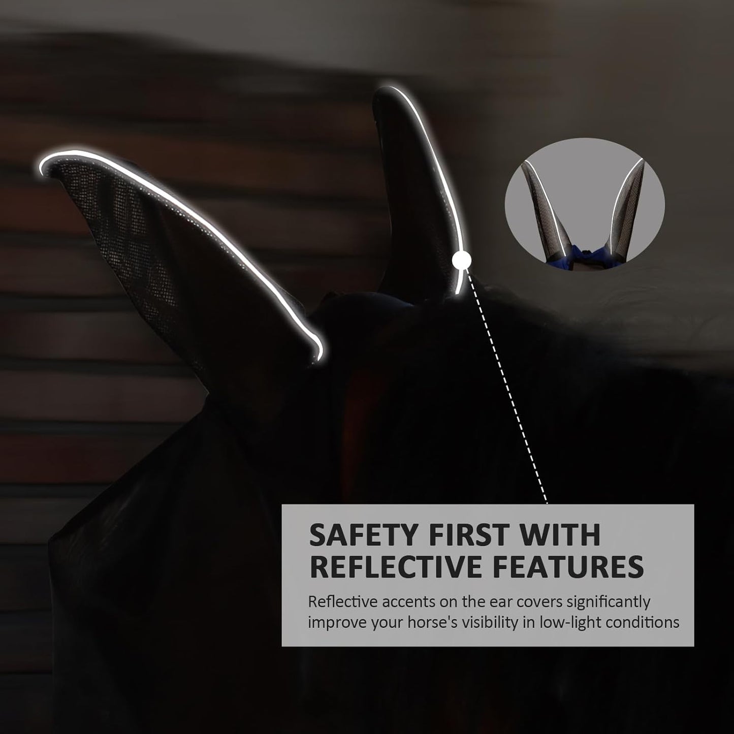 Horse Fly Mask Large Space Breathable UV Protection Equine Mask with Reflective Features on Ears Royal Blue M