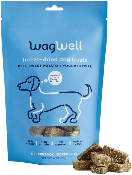WagWell Freeze-Dried Treats - Beef, Sweet Potato, + Yogurt Recipe - Fully Cooked, High Protein Made in The USA - Minimally Processed & Vet Approved