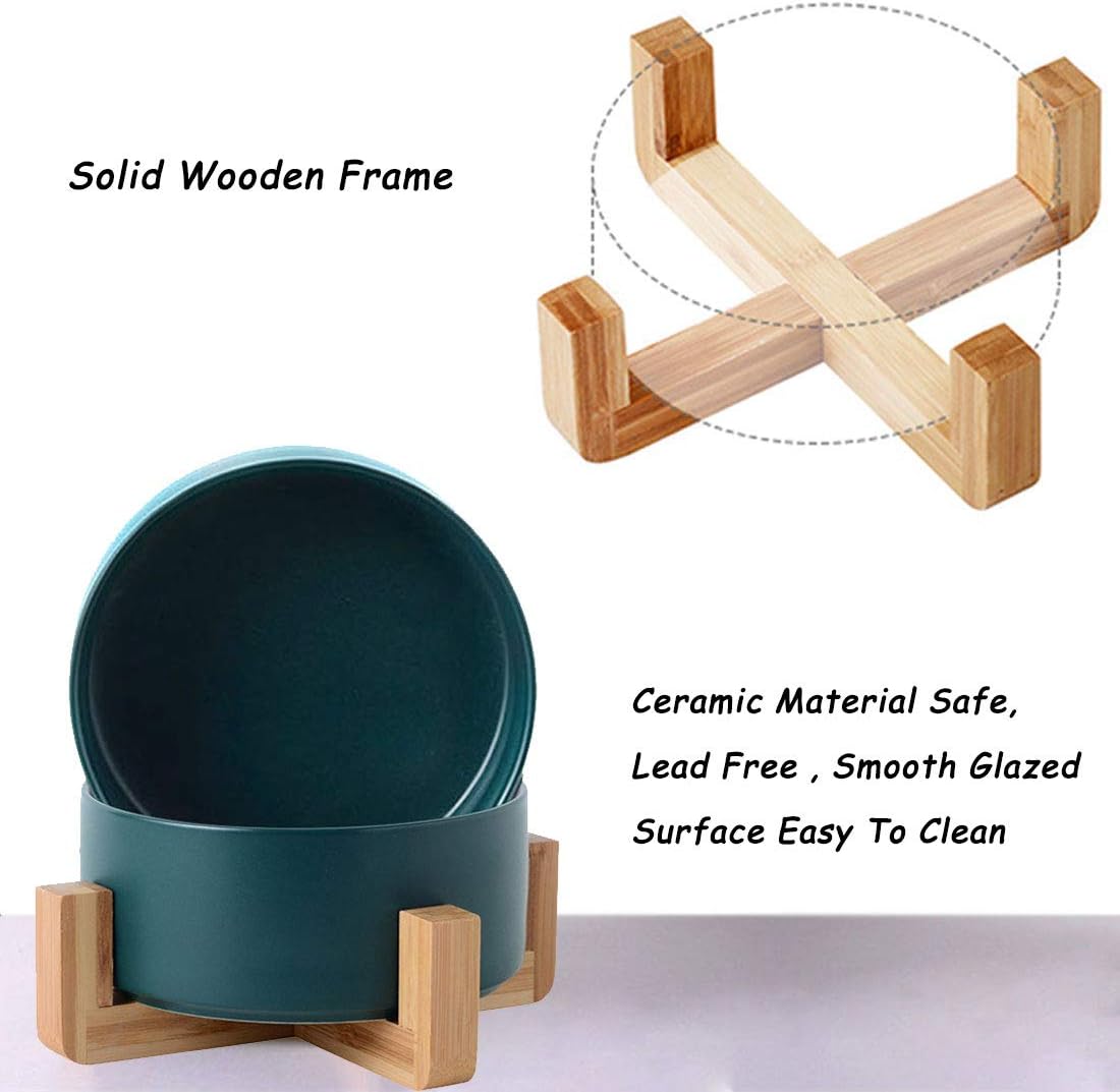 Petygooing Ceramic Dog Cat Bowl Set with Stand,Medium Dog Bowls,Pet Food and Water Dish, Anti -Slip Set of 2 Cat Bowls-Pet Food Bowl- Pet Dish Small Medium Size Pet (28 OZ /3.6 Cups) Green