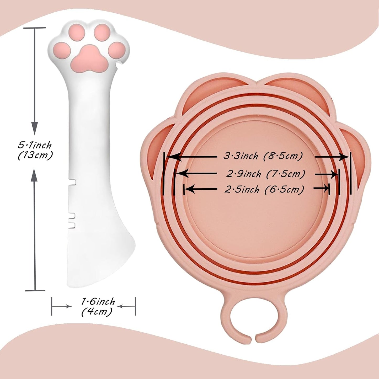 3 Pcs Cat Food Can Lids & One Can Opener | Cute Paw Shape Can Covers and Opener Spatula Cat Spoons for Wet Food | Universal BPA Free Silicone Can Food Spoon & Covers for Dog Cat Cans(Pink)