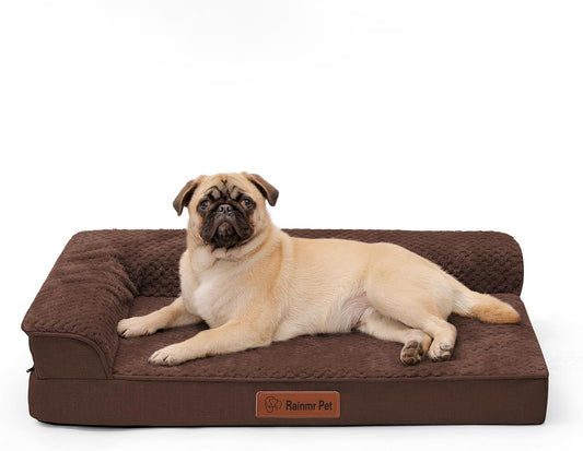 Orthopedic Dog Bed, 3 Inch Memory Foam Dog Beds for Medium Dogs, Washable Removable Cover, Nonskid Bottom, Waterproof Pet Couch for Indoor, Outdoor or Car Use, 35x23 Inches M Brown Grey
