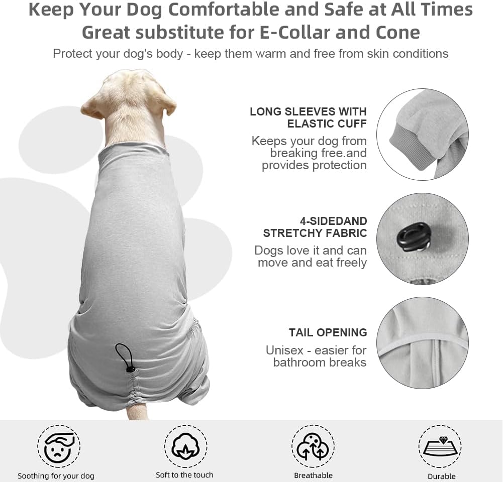 Dog Pyjamas PJS Sweater Clothes and Home Clothing Suitable for Medium to Large Breeds of Dogs, Dog Neutering Suits, Extra-Large Stretch Fabric, Four-Legged Clothes (Thin Gray, 4XL)