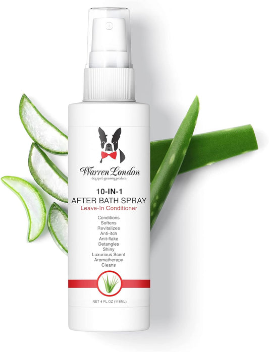 Warren London 10-in-1 After Bath Dog Spray | Leave-in Conditioner & Detangler for Dogs | Aloe Vera, Silk Amino Acids & Green Tea | Fresh Scent | 4oz Travel Size | Made in USA