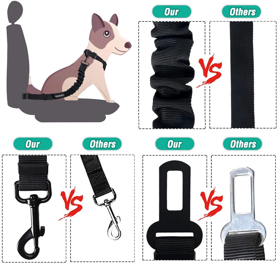 COOYOO Dog Seat Belt,3 Piece Set Retractable Dog Car Harness Adjustable for Vehicle Nylon Pet Safety Heavy Duty & Elastic