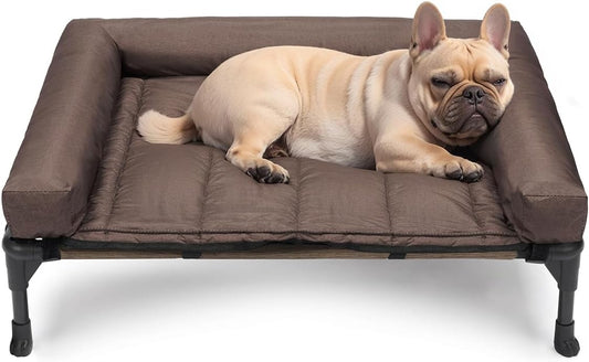 Veehoo Cooling Elevated Dog Bed Add Removable Waterproof Bolster Cushion Mat, Raised Pet Cot with Breathable Teslin Mesh, No-Slip Feet, Dog Sofa Bed for Indoor Outdoor, Medium, Brown CWC2331B