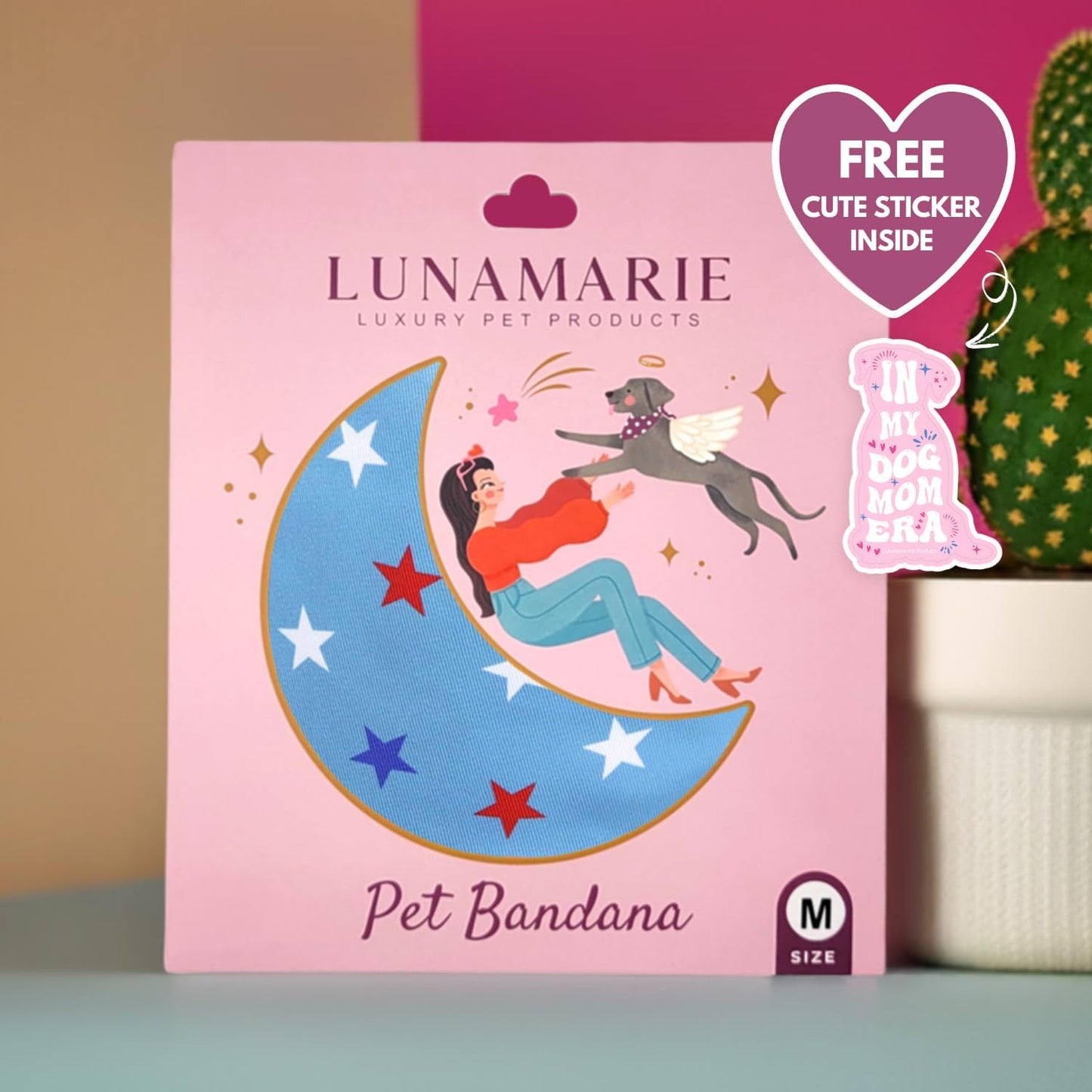 LunaMarie - Luxury Pet Birthday Bandanas -Premium & Silky Poly Fabric | 100% Handmade | Custom Shape Dual Layered (Liberty, Small)