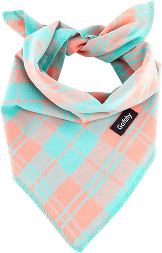 Spring Dog Bandana XLarge-Dog Scarf Vibrant Color Orange Green Plaid Printing Adjustable Bib Handkerchief Accessories for Large Dogs (XL)
