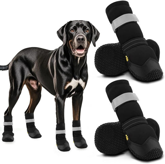 Hcpet Dog Shoes, Dog Boots & Paw Protectors for Winter Snowy Days, Rainy Weather, Outdoor Anti-Slip Sole Dog Booties for Hardwood Floor Black-Leg 3