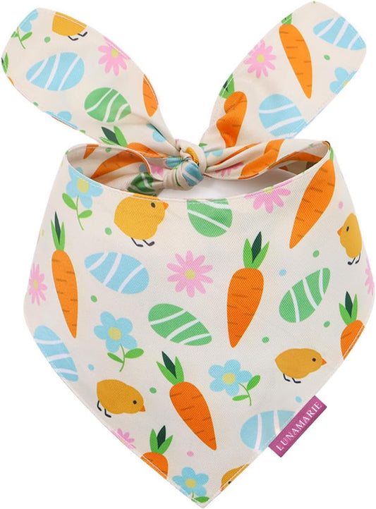 LunaMarie - Luxury Pet Birthday Bandanas -Premium & Silky Poly Fabric | 100% Handmade | Custom Shape Dual Layered (Easter Garden, Medium)