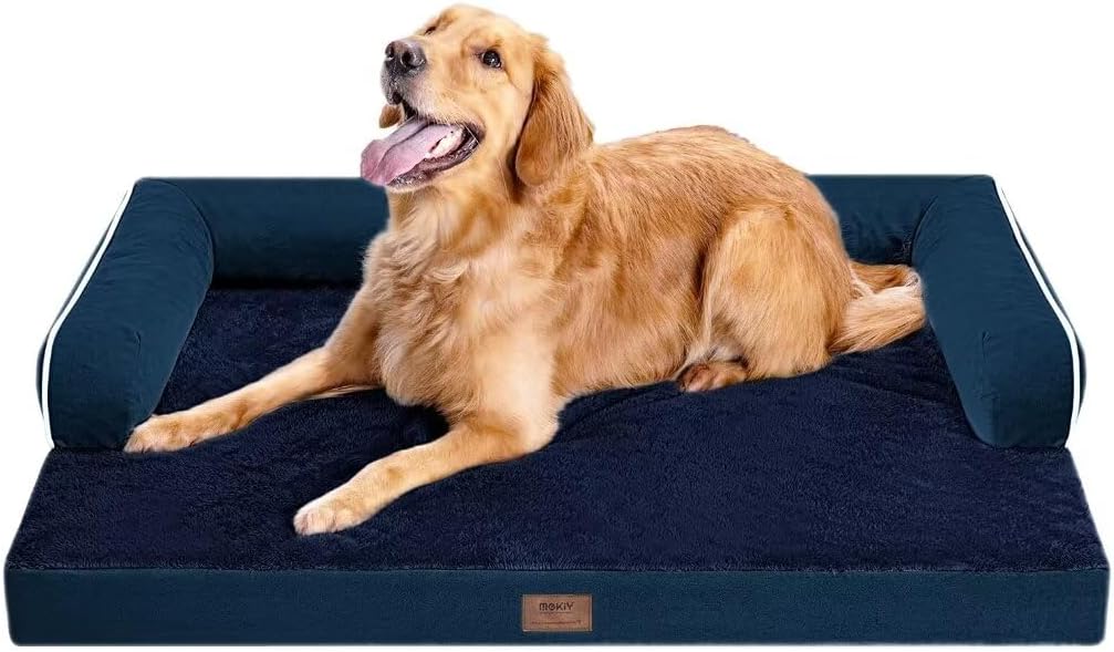 Large Dog Bed Orthopedic Washable | Beds Bolster Pet | XL Large Big Dogs | Memory Foam Couch Sofa | Waterproof with Removable Cover | Navy Blue Dog Bed