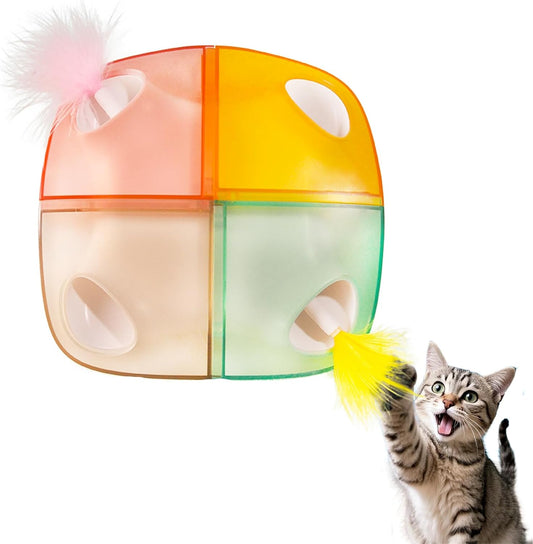 Cat Toys Interactive Automatic Whack-A-Mole/Hide and Seek Ultra Fun Smart cat Feather Toy for Indoor Cats Rechargeable 2-Feather 4-Hole stimulating Instinct of Hunting get rid of Boredom