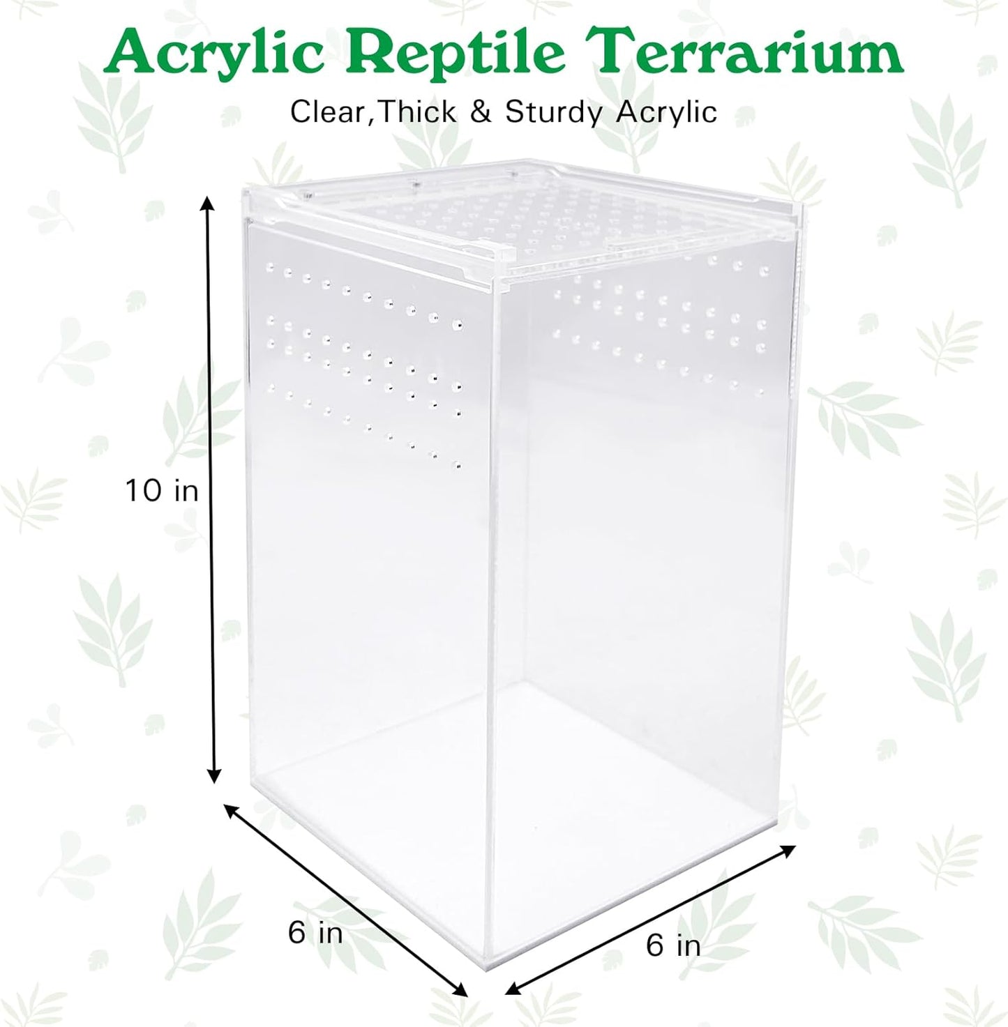 Reptile Terrarium Enclosure 6"x6"x10" Tall Acrylic Tarantula Breeding Box Magnetic Hermit Crab Habitat Vertical Tank Transparent Jumping Spider Cage for Insect Mantis Scorpion Sling Isopods