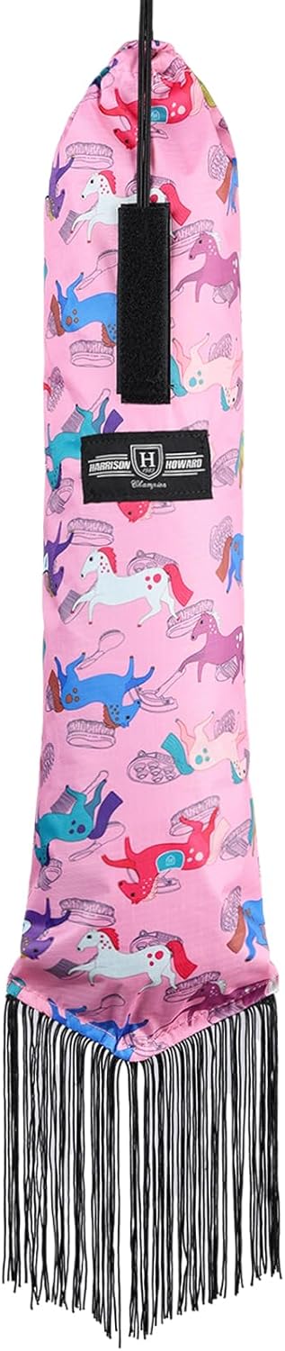 Harrison Howard Smooth Lightweight Adjustable Fastener Nylon Horse Tail Bag with Fringe