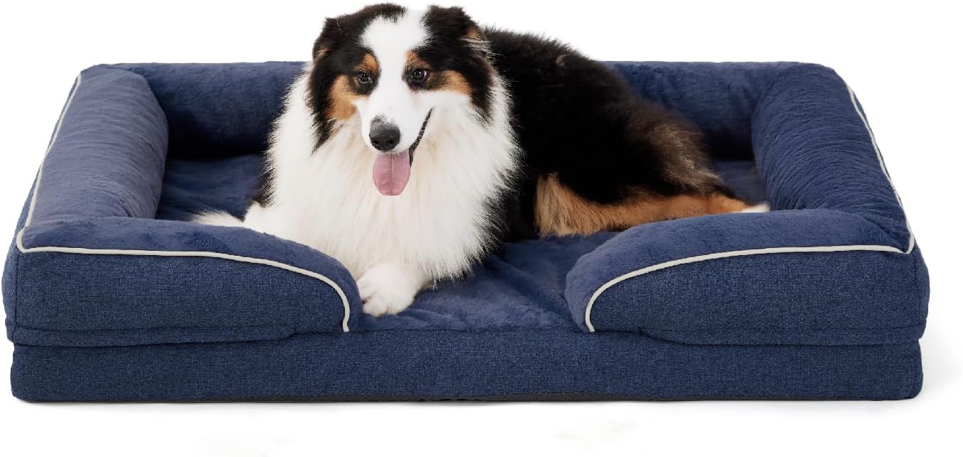 Made4Pets Orthopedic Dog Bed for Extra Large Dogs, Supportive Foam XL Pet Bed Sofa with Washable Removable Cover, Waterproof Large Dog Couch Bed, Non-Slip Bottom and Egg-Crate Foam, Navy Blue