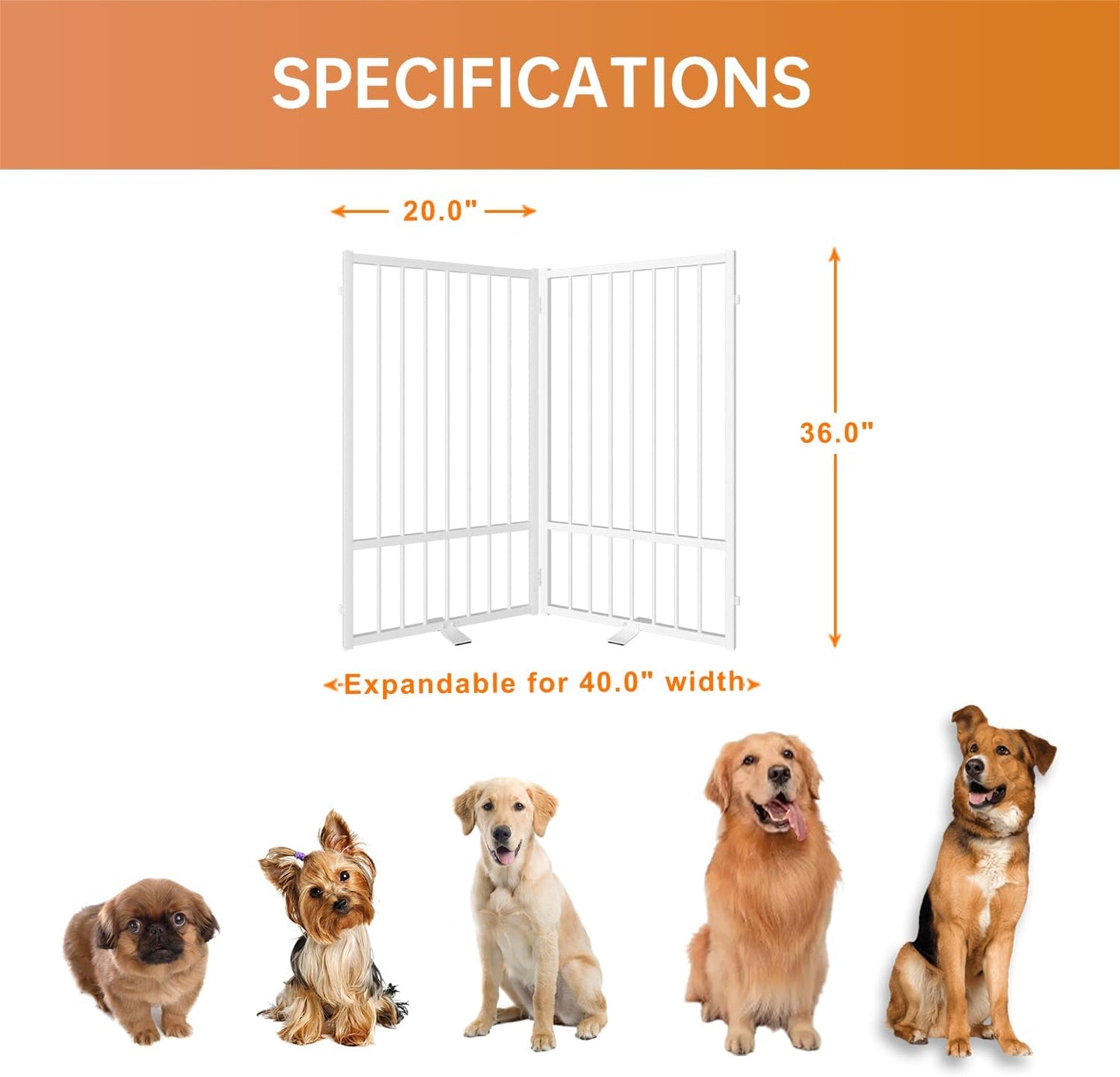 Full Metal Freestanding Dog Gate with Door, 36''Height Foldable Pet Dog Fence for Indoor & Outdoor, 2 Panels Extra Wide Free Standing TallDog Gates for Doorways,House,Stairs,Porch,Deck,Yard