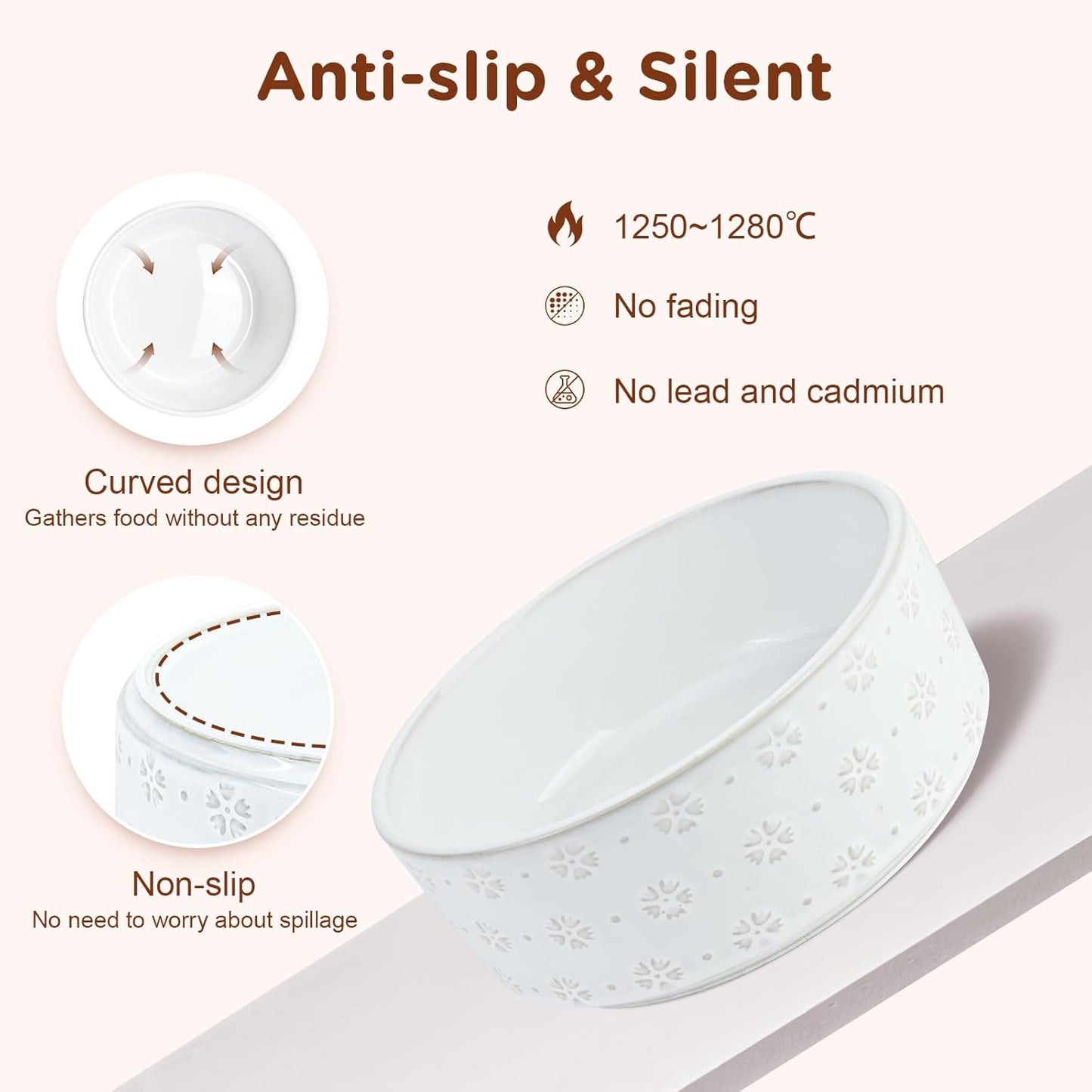 SPUNKYJUNKY Ceramic Dog Bowls Dog Bowl Set with Acacia Wood Stand Raised Dog Bowl Dog Food and Water Bowl for Small Medium Sized Dog (21cm)